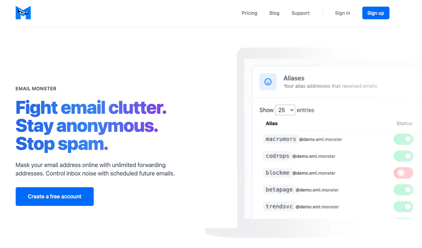 screenshot of Email Monster